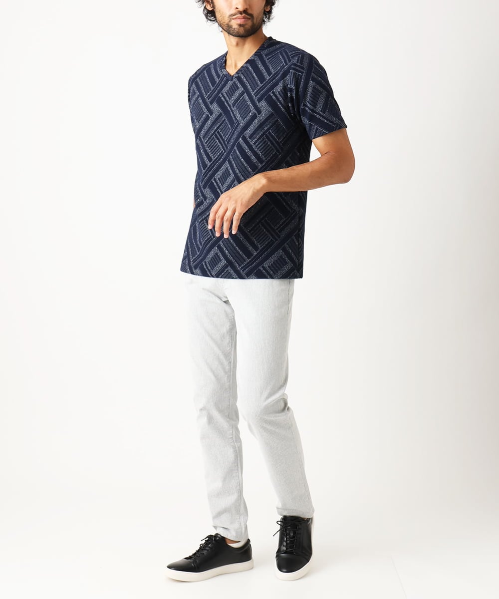 MKKIX24069 MK MICHEL KLEIN HOMME(MKミッシェルクランオム) 【洗える】カットソー/シェブロンフクレジャガード ネイビー