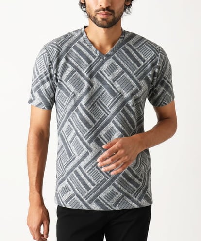 MK MICHEL KLEIN HOMME(MK ミッシェルクランオム) 【大きいサイズあり】カットソー/シェブロンフクレジャガード グレー/灰 46