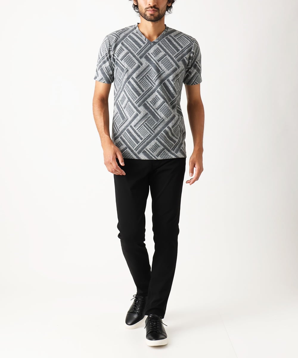 MKKIX24069 MK MICHEL KLEIN HOMME(MKミッシェルクランオム) 【洗える】カットソー/シェブロンフクレジャガード グレー