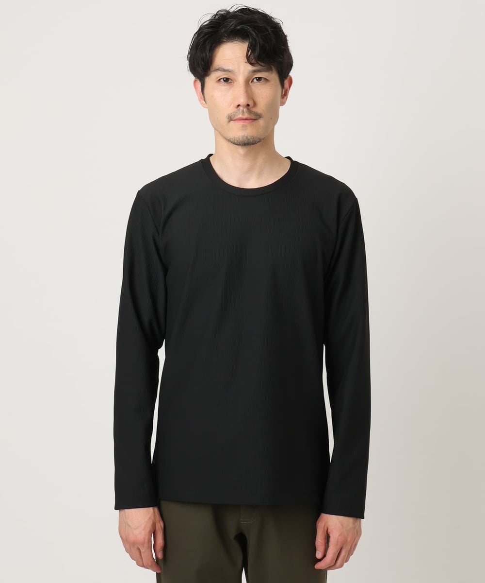 MKKJA17069 MK MICHEL KLEIN HOMME(MKミッシェルクランオム) 【洗える】ストライプテレコクルーネックカットソー ブラック