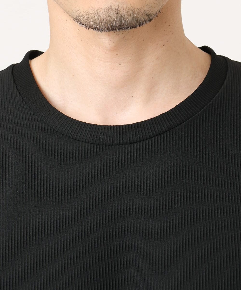 MKKJA17069 MK MICHEL KLEIN HOMME(MKミッシェルクランオム) 【洗える】ストライプテレコクルーネックカットソー ブラック