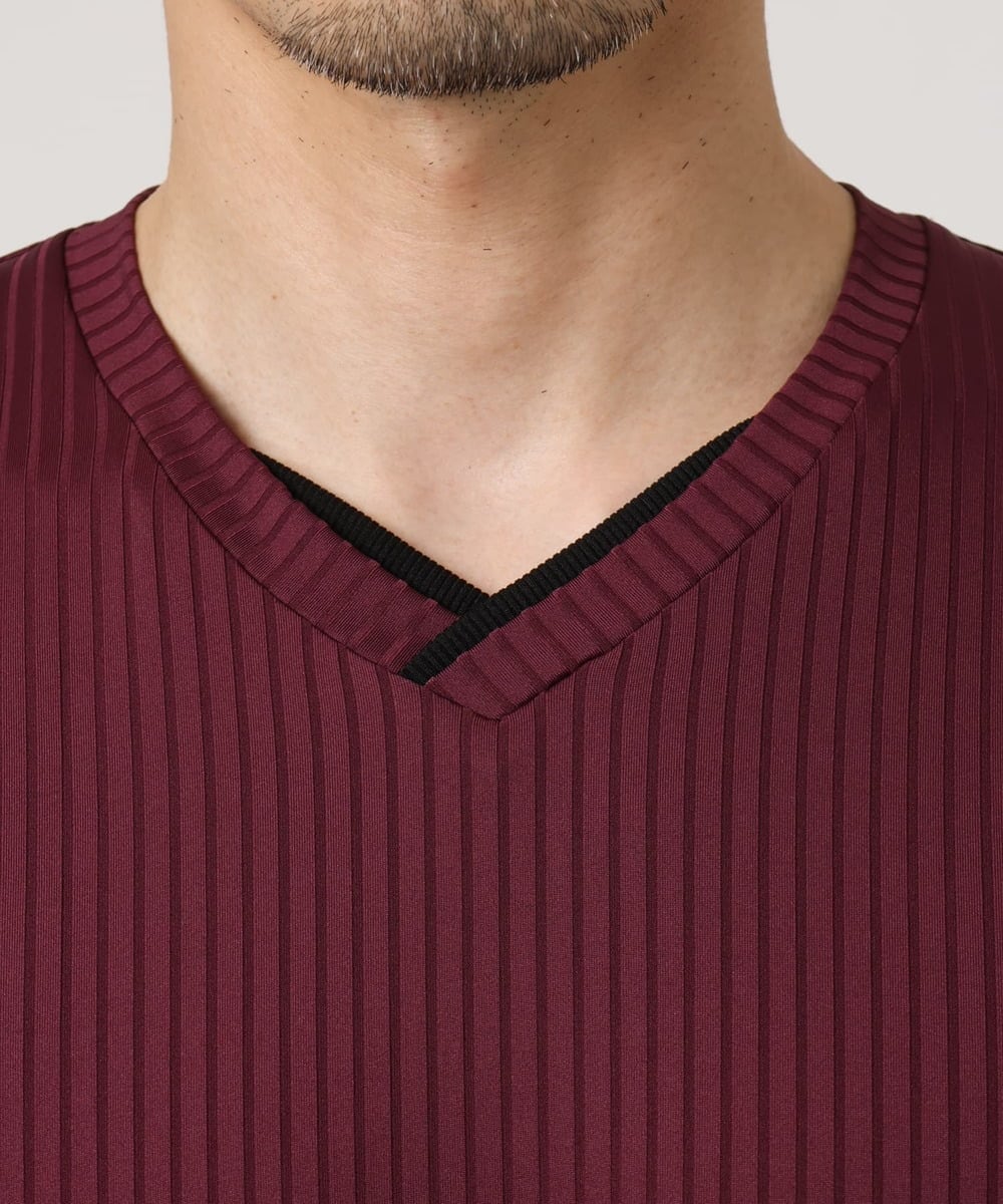 MKKJA33059 MK MICHEL KLEIN HOMME(MKミッシェルクランオム) 【接触冷感】ブライトシャドーストライプカットソー パープル