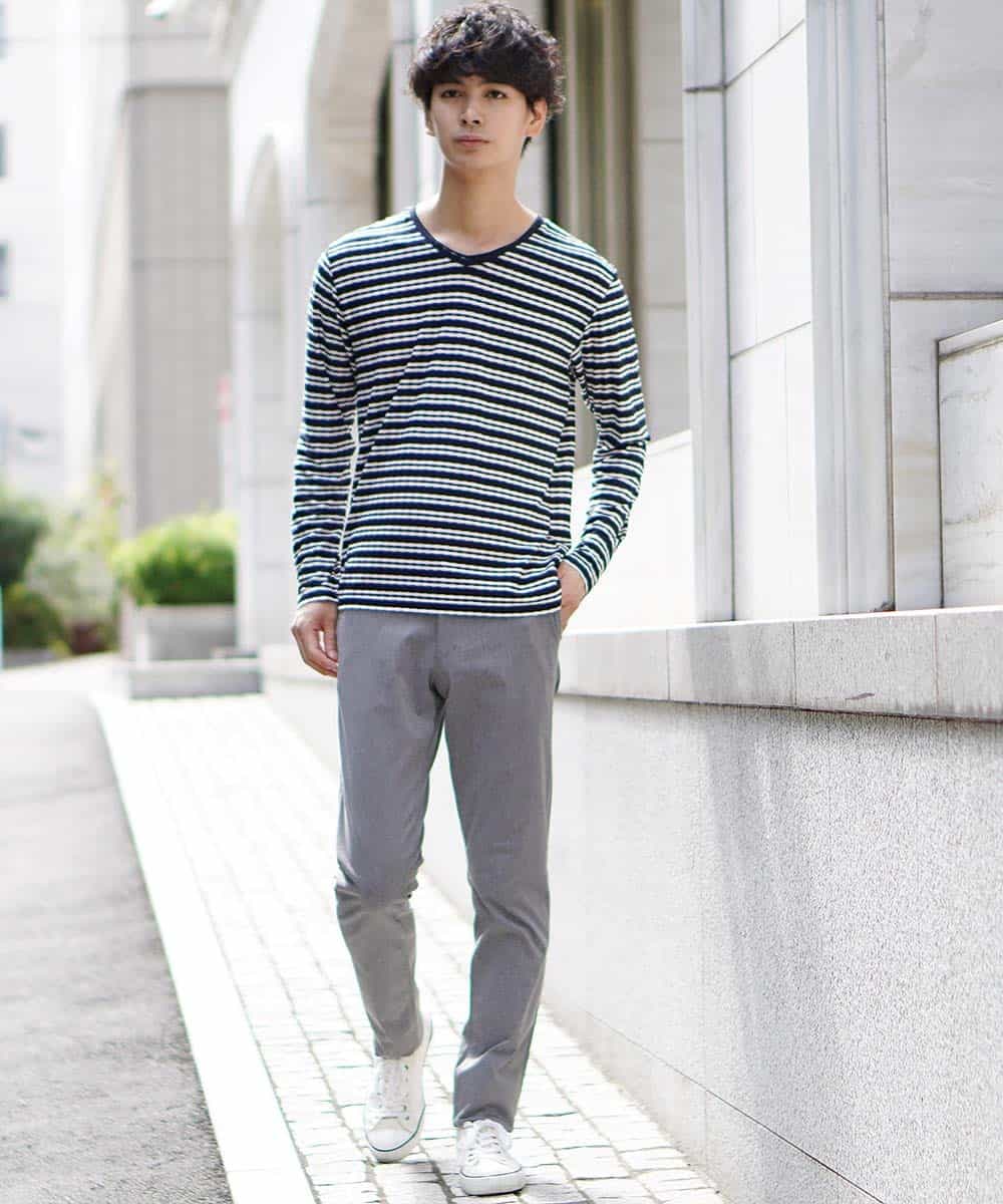 MKKJG16055 MK MICHEL KLEIN HOMME(MKミッシェルクランオム) カットソー／シャドーボーダー ネイビー