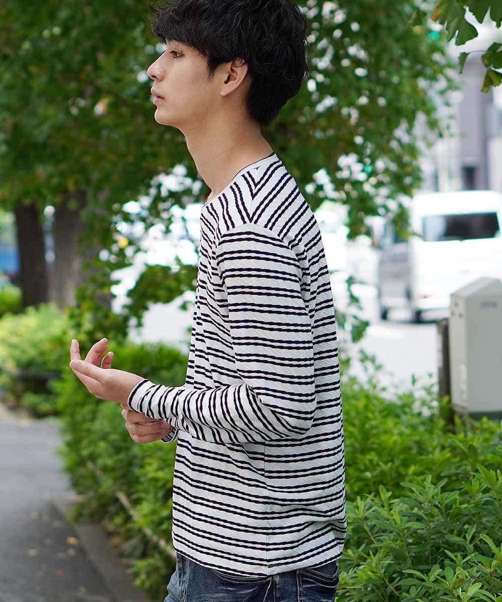 MKKJG16055 MK MICHEL KLEIN HOMME(MKミッシェルクランオム) カットソー／シャドーボーダー ホワイト