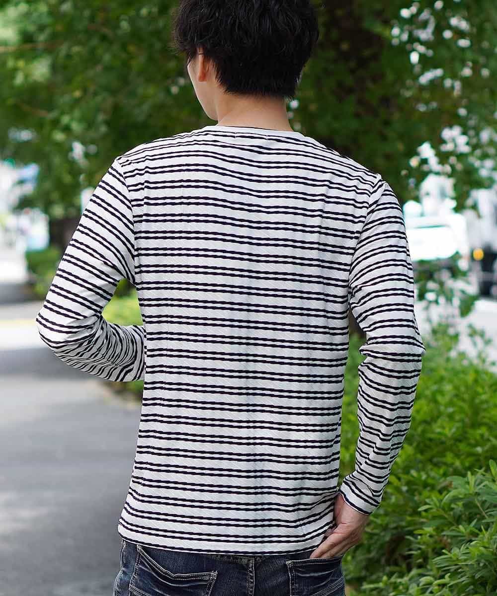 MKKJG16055 MK MICHEL KLEIN HOMME(MKミッシェルクランオム) カットソー／シャドーボーダー ホワイト