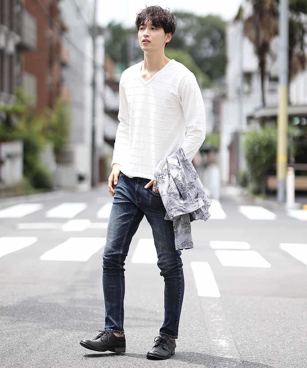 MKKJJ60045 MK MICHEL KLEIN HOMME(MKミッシェルクランオム) バイヤス柄カットソー ホワイト