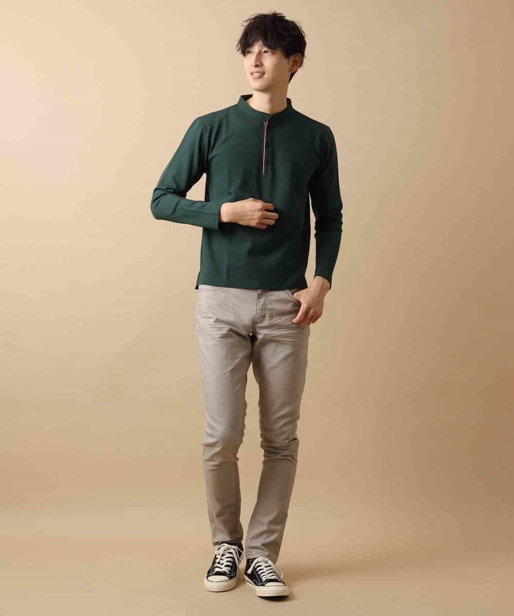 MKKJL07069 MK MICHEL KLEIN HOMME(MKミッシェルクランオム) バンドカラーカットソー グリーン