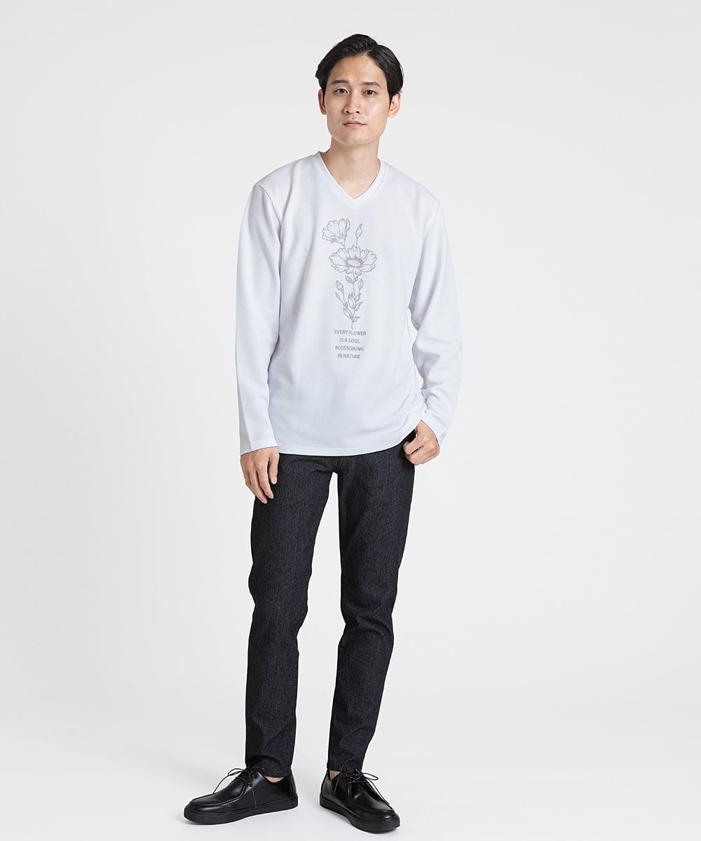 MKKJS01059 MK MICHEL KLEIN HOMME(MKミッシェルクランオム) フラワーモチーフ / 梨地カットソー ホワイト(90)
