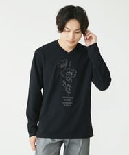 MKKJS01059 MK MICHEL KLEIN HOMME(MKミッシェルクランオム) フラワーモチーフ / 梨地カットソー ブラック(94)