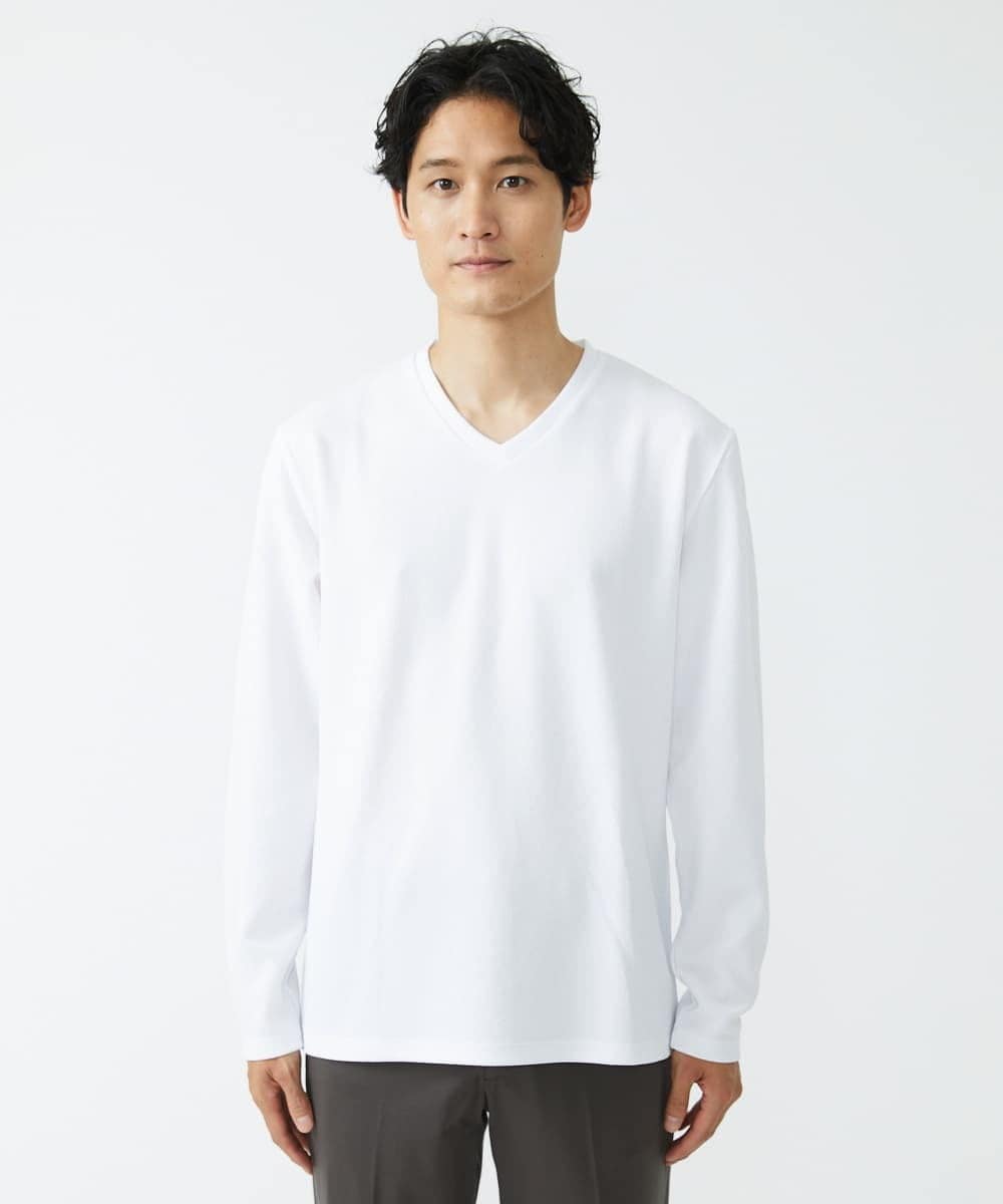 MKKJS02045 MK MICHEL KLEIN HOMME(MKミッシェルクランオム) ナシジ Vネックロングスリーブ  ホワイト(90)