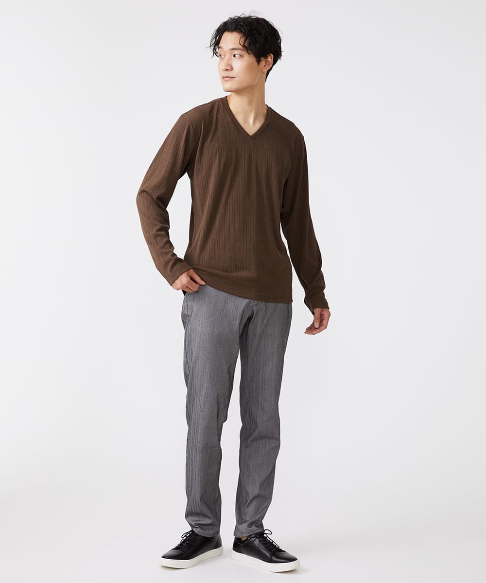 MKKJS55059 MK MICHEL KLEIN HOMME(MKミッシェルクランオム) ストレッチストライプカットソー ブラウン(87)