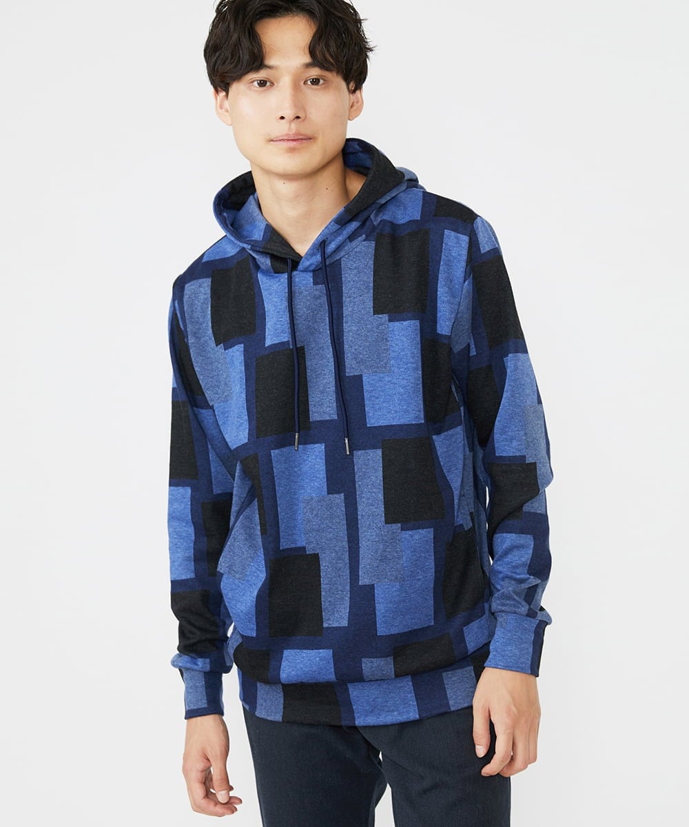 MKKJU11099 MK MICHEL KLEIN HOMME(MKミッシェルクランオム) ダブルジャガードブロックパーカー ネイビー(57)