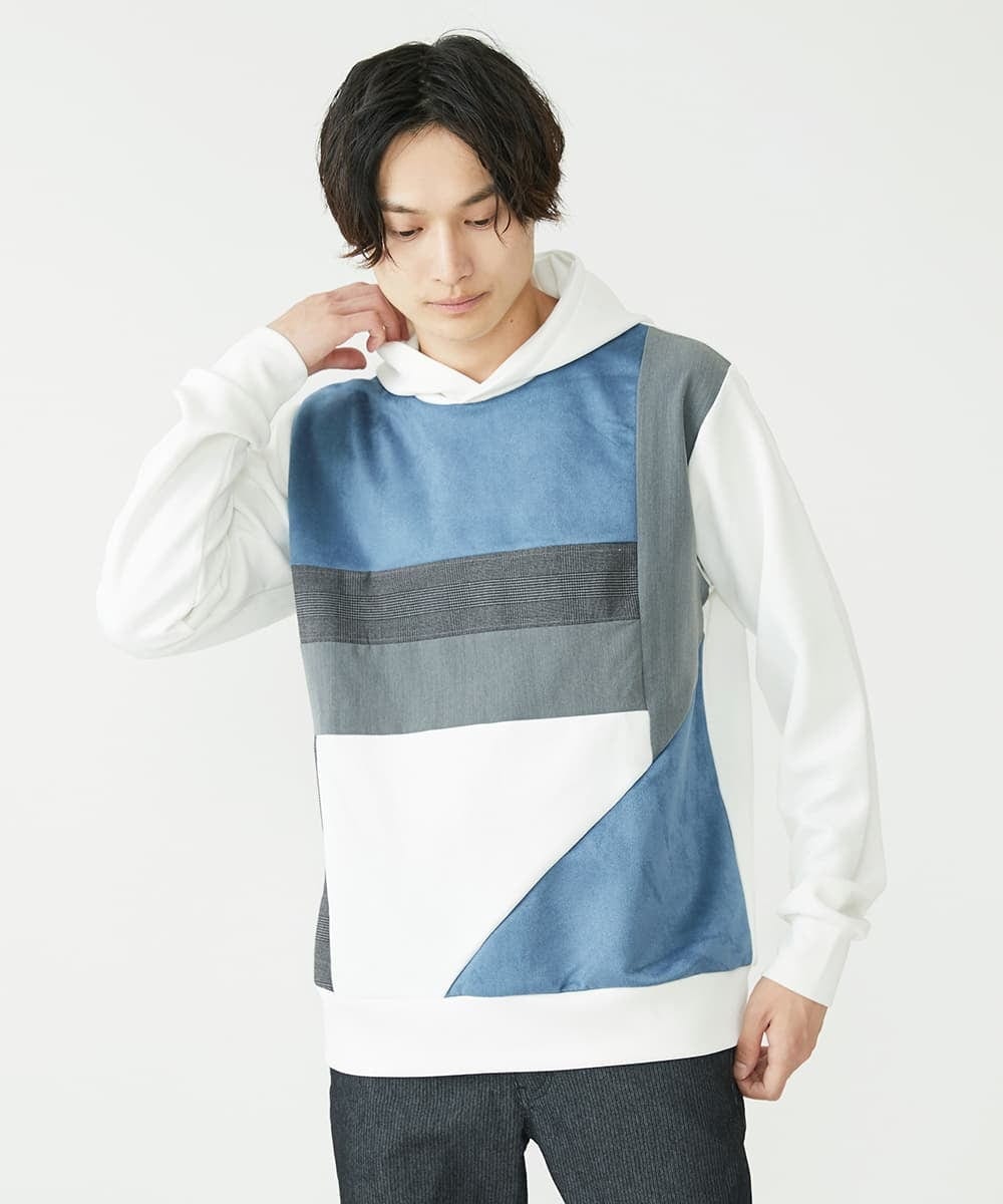MKKJU15099 MK MICHEL KLEIN HOMME(MKミッシェルクランオム) ブロッキングスエードパーカー ホワイト(90)