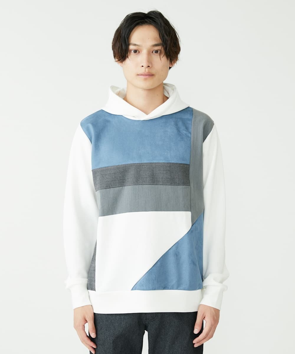 MKKJU15099 MK MICHEL KLEIN HOMME(MKミッシェルクランオム) ブロッキングスエードパーカー ホワイト(90)
