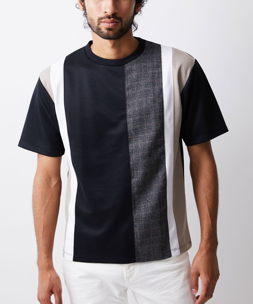 MKKJU18059 MK MICHEL KLEIN HOMME(MKミッシェルクランオム) ストライプカットソー ブラック(94)