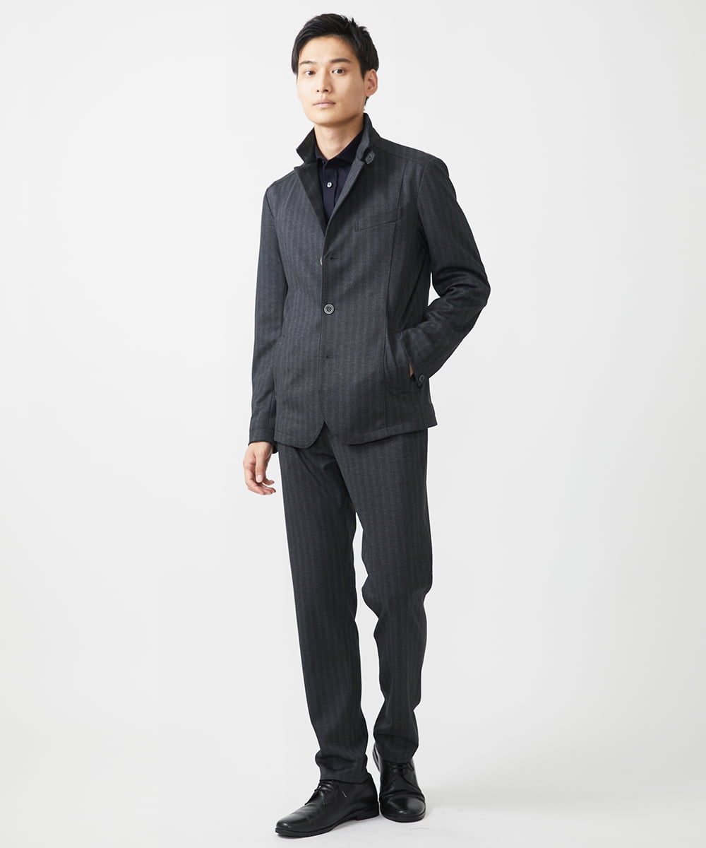 MKLAA57140 MK MICHEL KLEIN HOMME(MKミッシェルクランオム) 【セットアップ対応/全4サイズ展開】テーパードパンツ/TEC EASY へリンボン ダークグレー