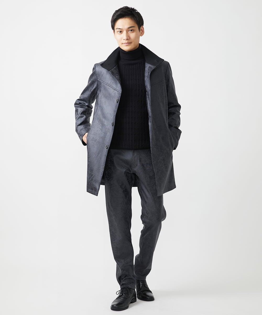 MKLAA61150 MK MICHEL KLEIN HOMME(MKミッシェルクランオム) 【セットアップ対応/全4サイズ展開】レザー調プリントスラックス/TECEASYレザージャージ ブラック