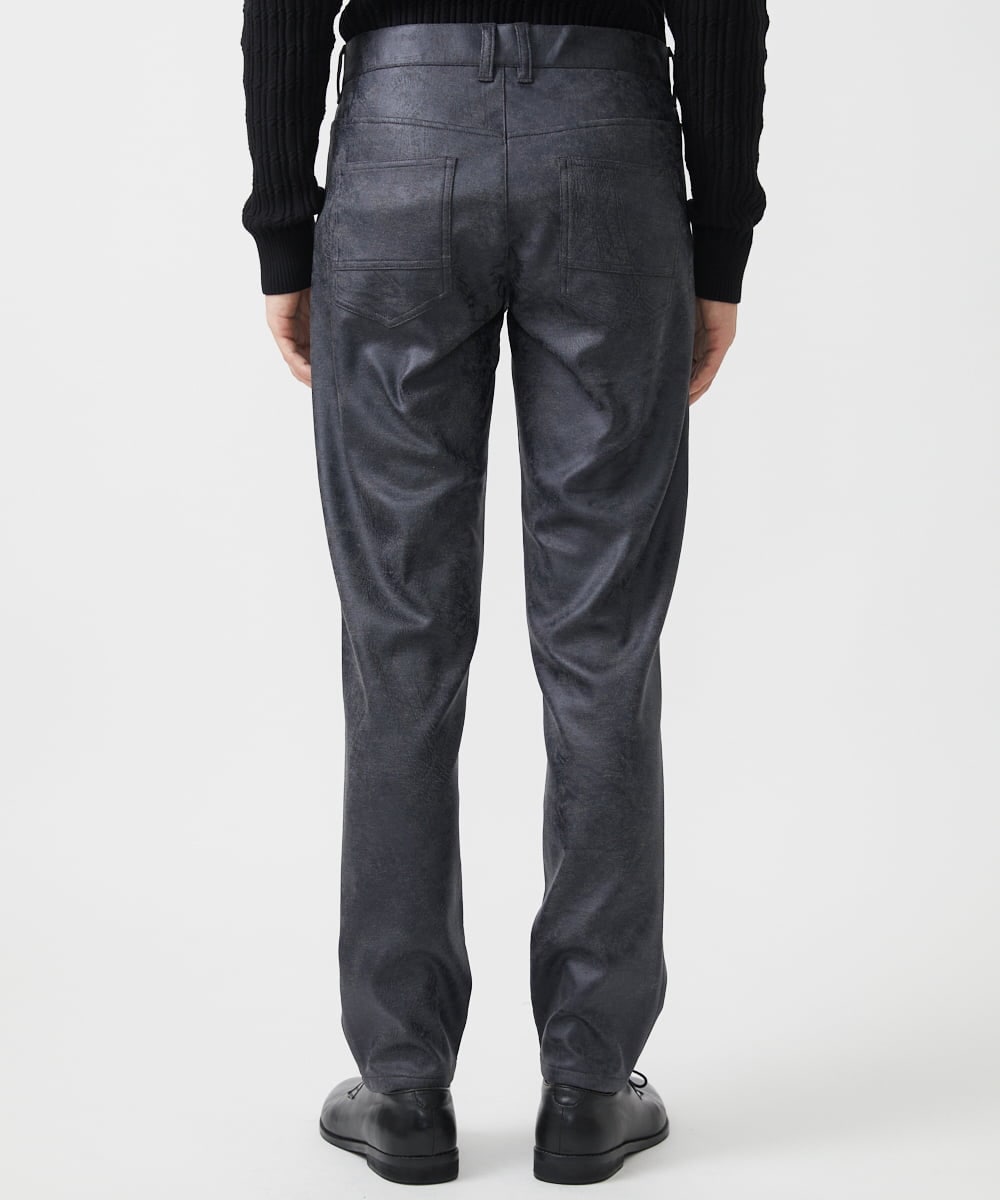 MKLAA61150 MK MICHEL KLEIN HOMME(MKミッシェルクランオム) 【セットアップ対応/全4サイズ展開】レザー調プリントスラックス/TECEASYレザージャージ ブラック