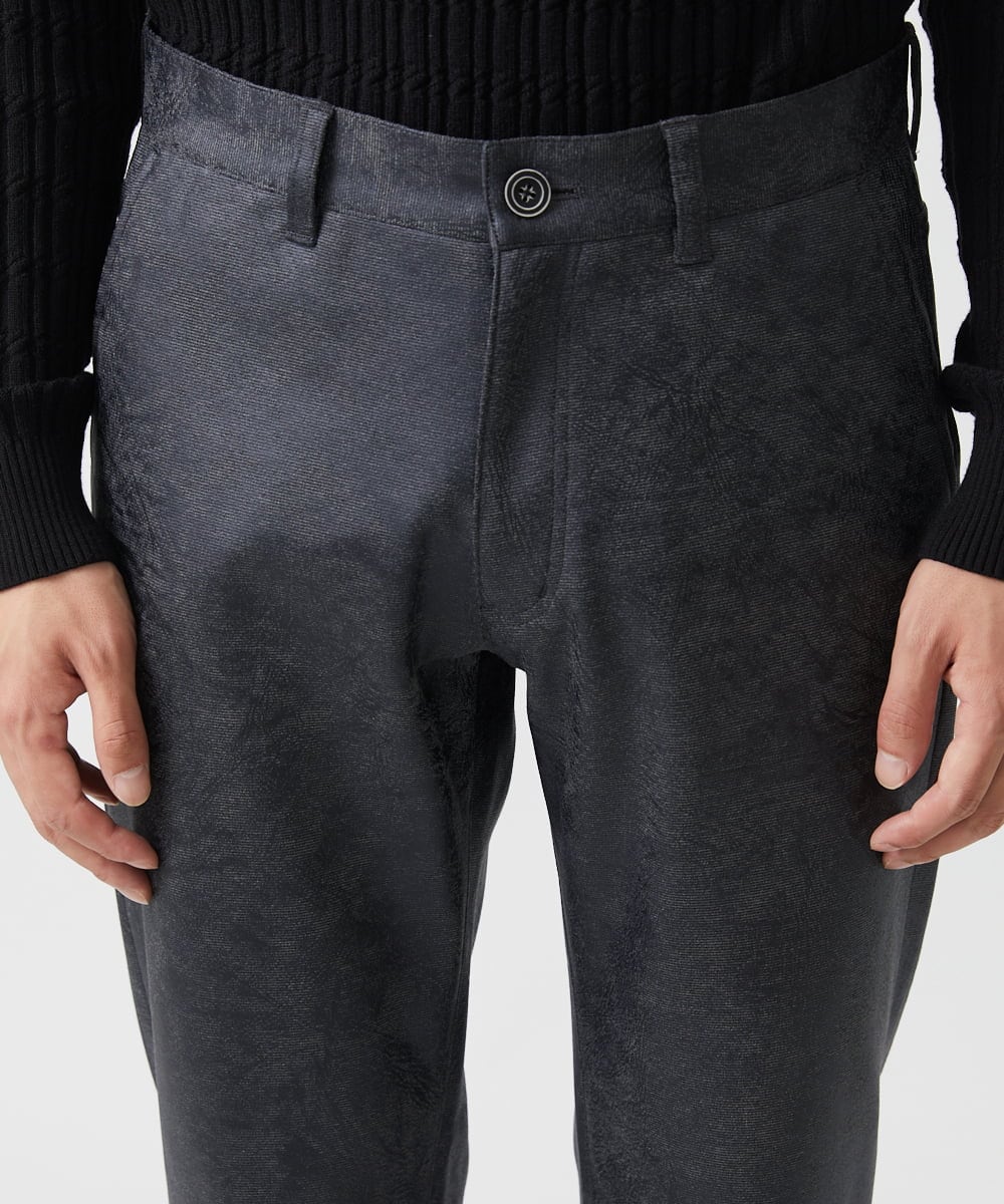 MKLAA61150 MK MICHEL KLEIN HOMME(MKミッシェルクランオム) 【セットアップ対応/全4サイズ展開】レザー調プリントスラックス/TECEASYレザージャージ ブラック