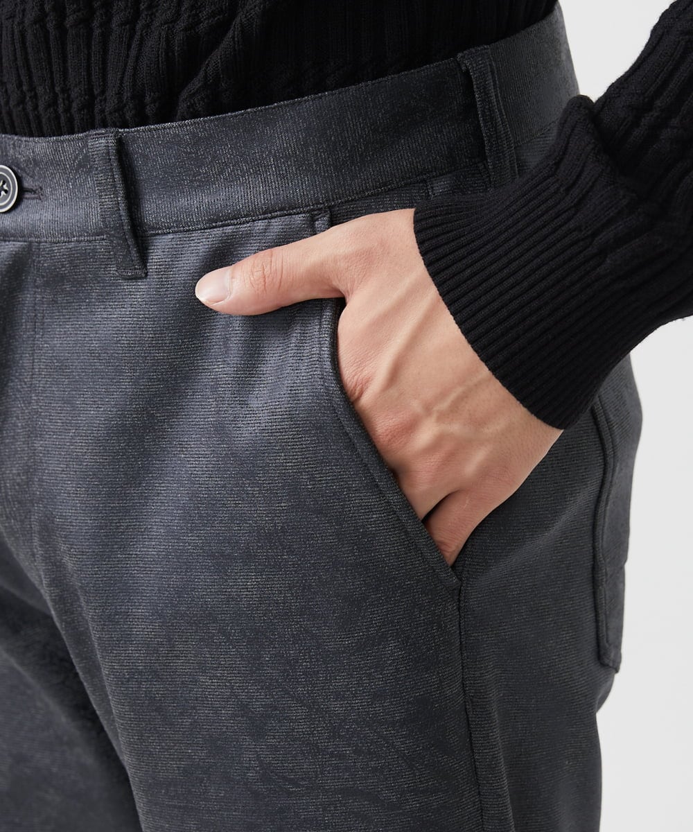 MKLAA61150 MK MICHEL KLEIN HOMME(MKミッシェルクランオム) 【セットアップ対応/全4サイズ展開】レザー調プリントスラックス/TECEASYレザージャージ ブラック