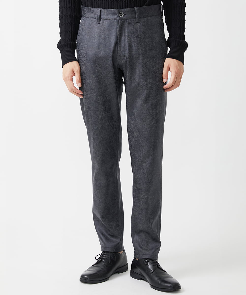 MKLAA61150 MK MICHEL KLEIN HOMME(MKミッシェルクランオム) 【セットアップ対応/全4サイズ展開】レザー調プリントスラックス/TECEASYレザージャージ ブラック