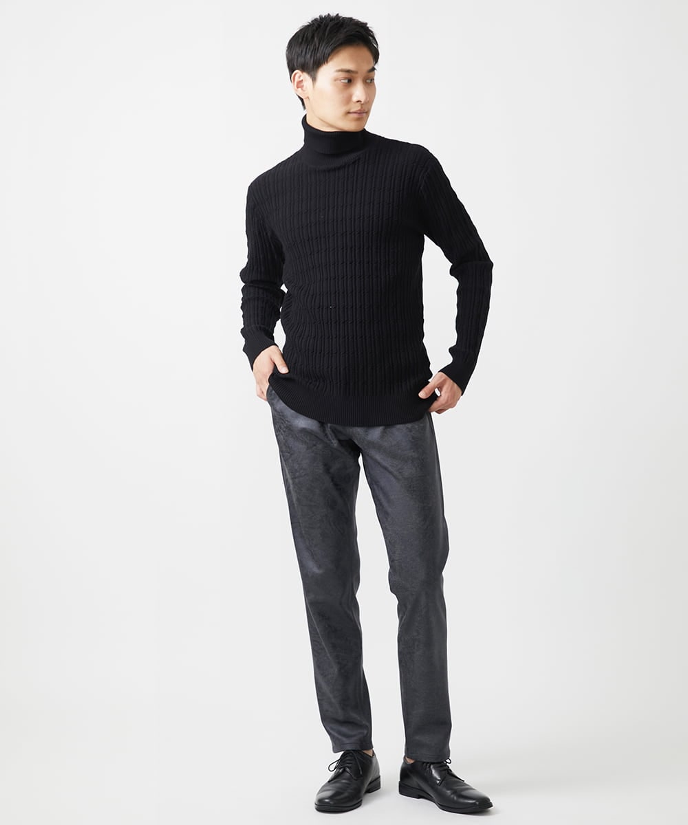 MKLAA61150 MK MICHEL KLEIN HOMME(MKミッシェルクランオム) 【セットアップ対応/全4サイズ展開】レザー調プリントスラックス/TECEASYレザージャージ ブラック