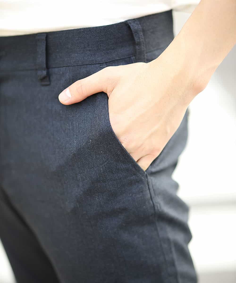 MKLAL72130 MK MICHEL KLEIN HOMME(MKミッシェルクランオム) パンツ／ソフトサーモへリンボン ネイビー