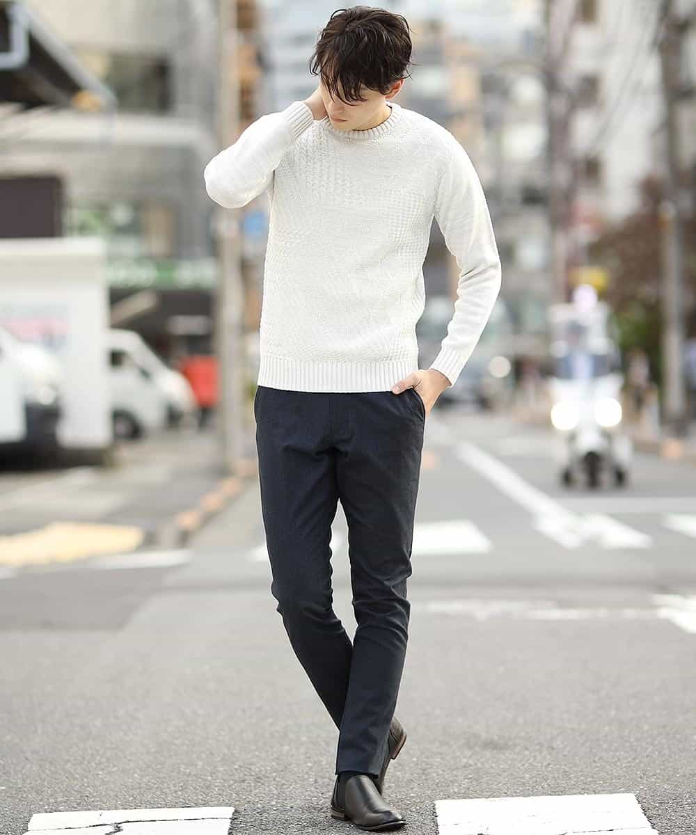 MKLAL72130 MK MICHEL KLEIN HOMME(MKミッシェルクランオム) パンツ／ソフトサーモへリンボン ネイビー