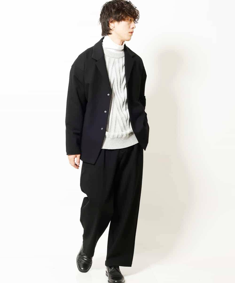 MKLAR34095 MK MICHEL KLEIN HOMME(MKミッシェルクランオム) 『上品/ジャージ素材』ローマポンチラワイドスラックスボトム ブラック