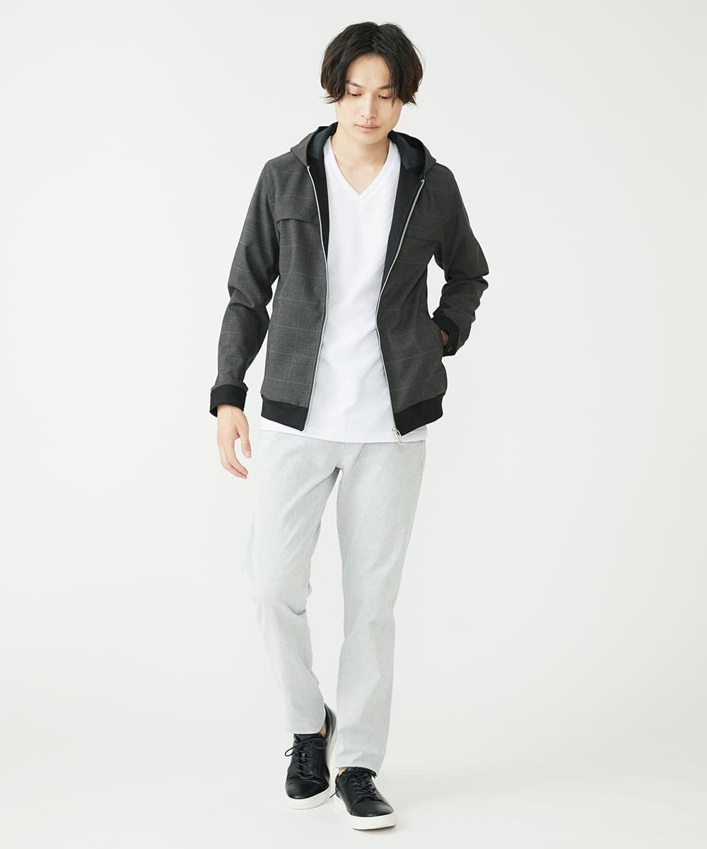 MKLAV57120 MK MICHEL KLEIN HOMME(MKミッシェルクランオム) NEWベーシックパンツ / MAGICストレッチヘリンボーン ライトグレー(91)