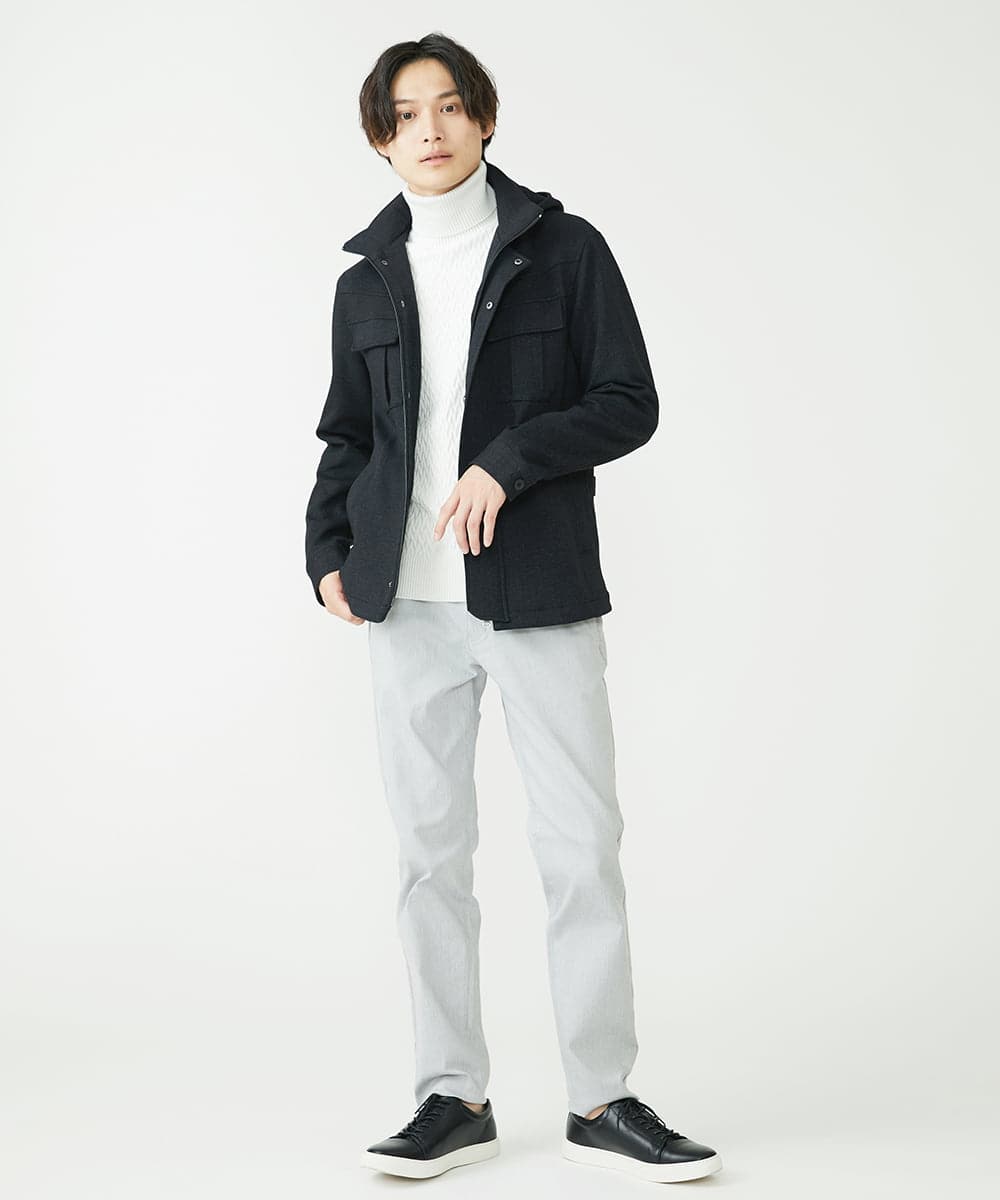 MKLAV57120 MK MICHEL KLEIN HOMME(MKミッシェルクランオム) NEWベーシックパンツ / MAGICストレッチヘリンボーン ライトグレー(91)