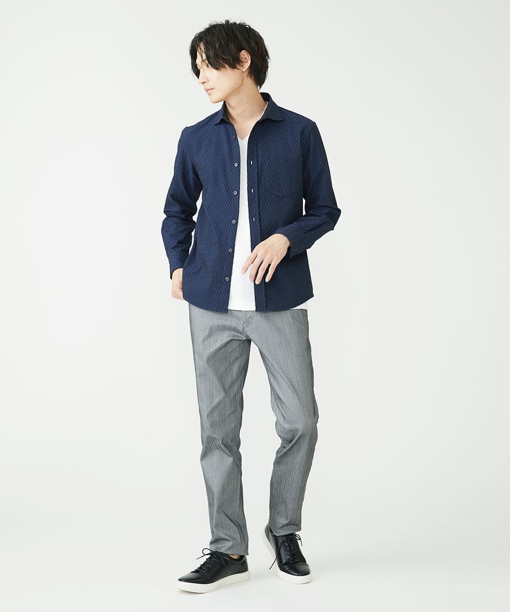 MKLAV57120 MK MICHEL KLEIN HOMME(MKミッシェルクランオム) NEWベーシックパンツ / MAGICストレッチヘリンボーン ダークグレー(93)