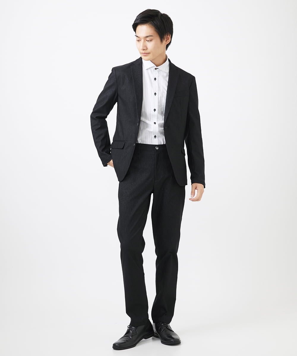 MKLGA55110 MK MICHEL KLEIN HOMME(MKミッシェルクランオム) 【セットアップ対応/撥水ストレッチ】スラックスパンツ/ハケメシャンブレー ネイビー