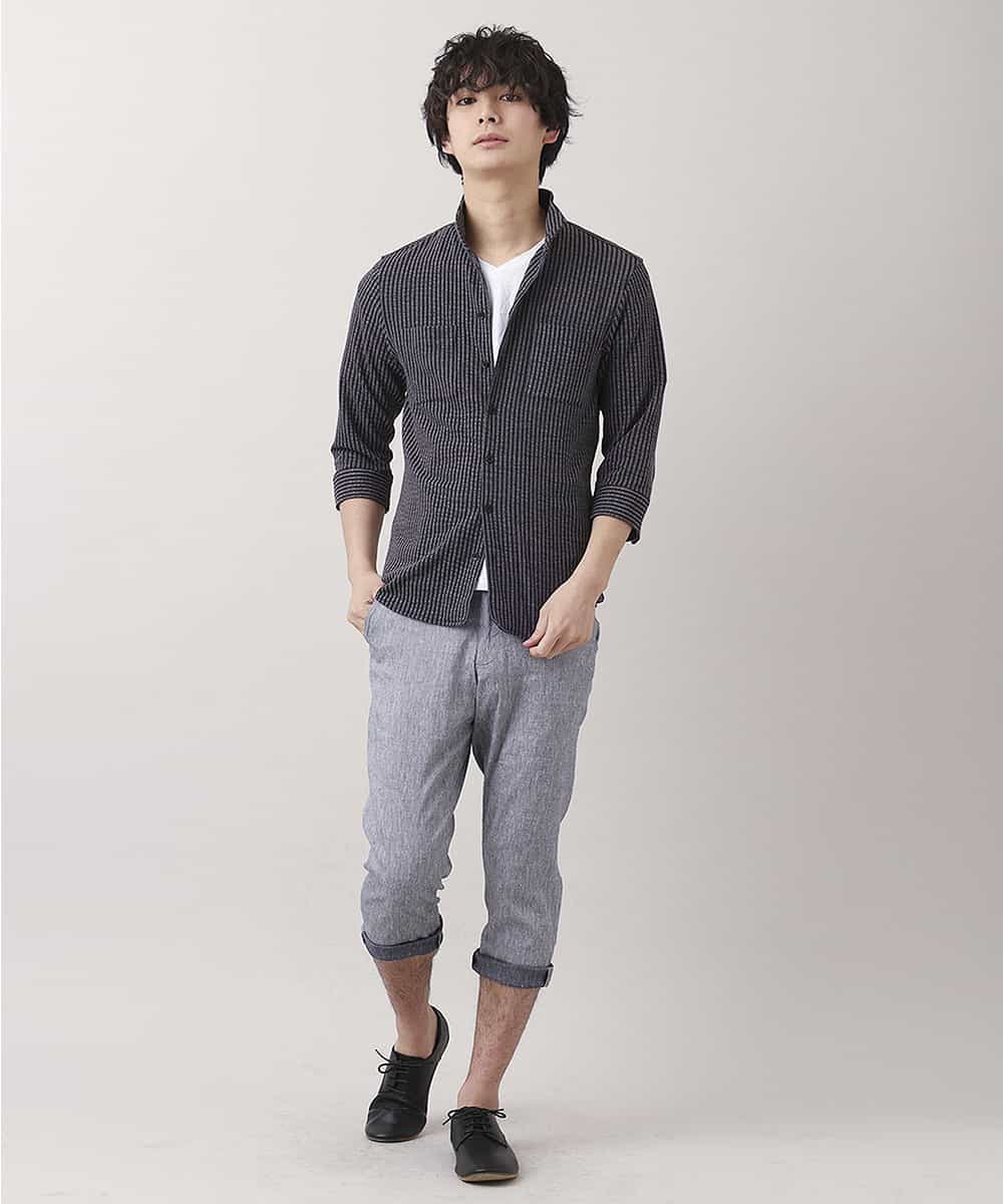 MKLGN10090 MK MICHEL KLEIN HOMME(MKミッシェルクランオム) 【麻混 / ストレッチ / 初夏対応】カジュアルクロップドパンツ ネイビー(57)