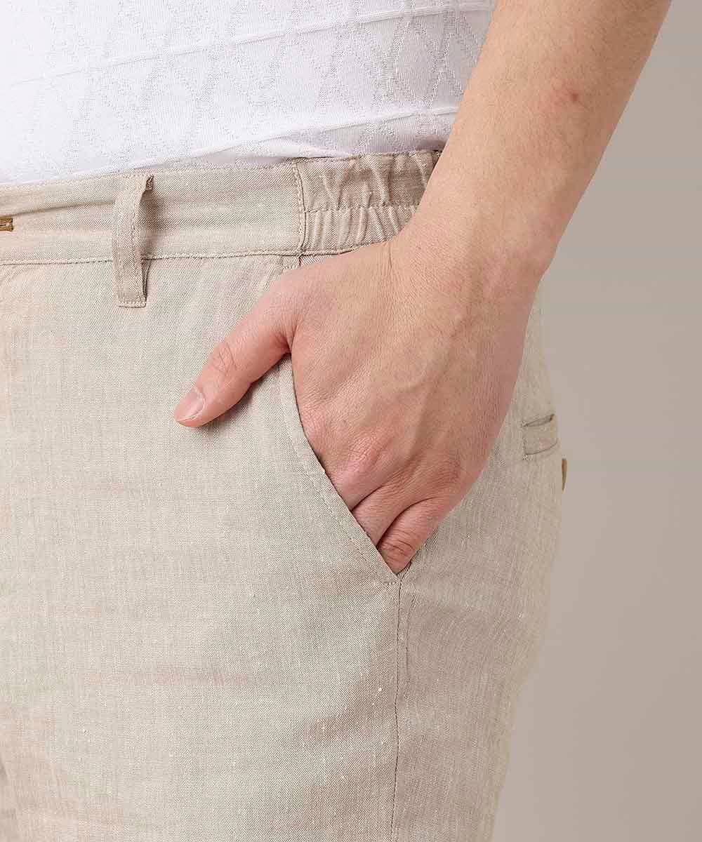 MKLGN10090 MK MICHEL KLEIN HOMME(MKミッシェルクランオム) 【麻混 / ストレッチ / 初夏対応】カジュアルクロップドパンツ アイボリー(80)