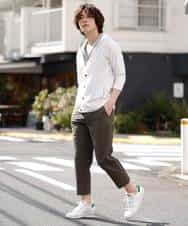 MKLGO12090 MK MICHEL KLEIN HOMME(MKミッシェルクランオム) 【麻混 / 清涼感 / リラックス】ウエストシャーリングクロップドパンツ  カーキ(36)