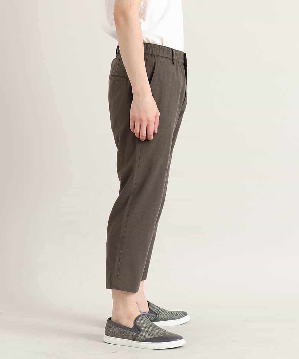 MKLGO12090 MK MICHEL KLEIN HOMME(MKミッシェルクランオム) 【麻混 / 清涼感 / リラックス】ウエストシャーリングクロップドパンツ  カーキ(36)