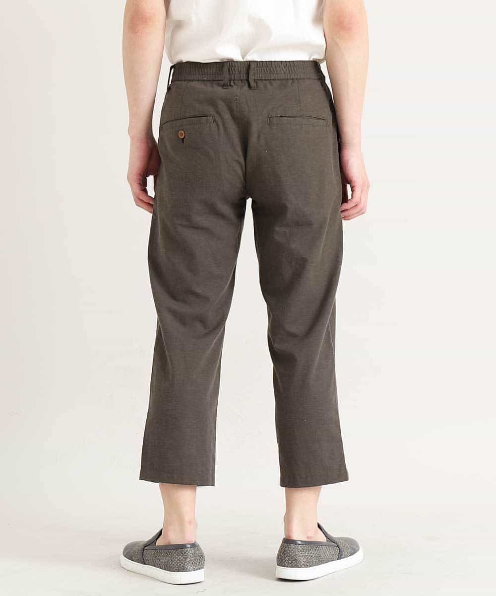 MKLGO12090 MK MICHEL KLEIN HOMME(MKミッシェルクランオム) 【麻混 / 清涼感 / リラックス】ウエストシャーリングクロップドパンツ  カーキ(36)