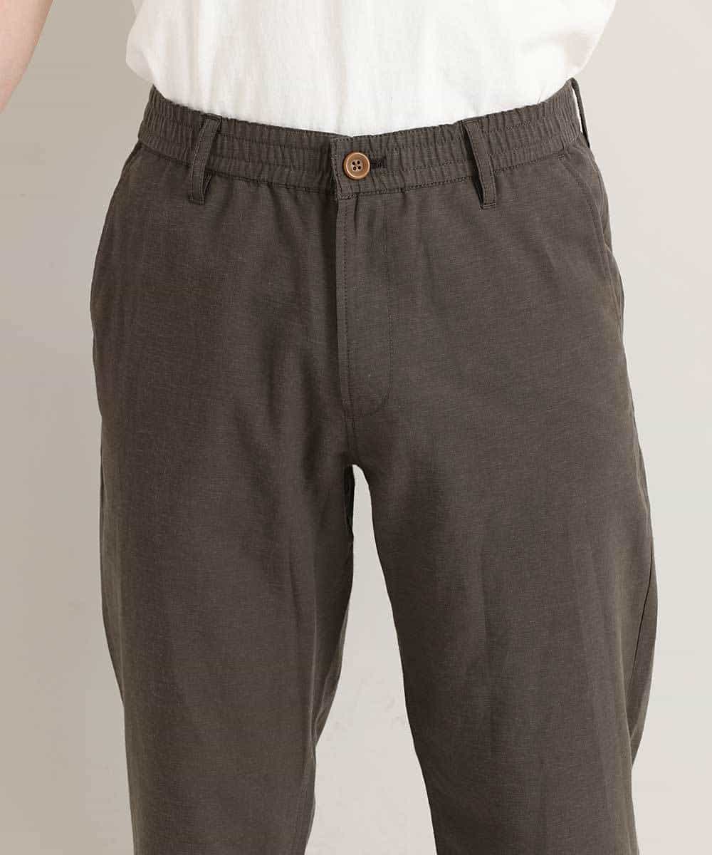 MKLGO12090 MK MICHEL KLEIN HOMME(MKミッシェルクランオム) 【麻混 / 清涼感 / リラックス】ウエストシャーリングクロップドパンツ  カーキ(36)