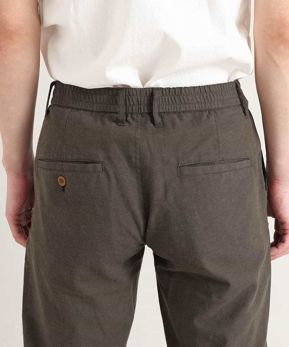 MKLGO12090 MK MICHEL KLEIN HOMME(MKミッシェルクランオム) 【麻混 / 清涼感 / リラックス】ウエストシャーリングクロップドパンツ  カーキ(36)