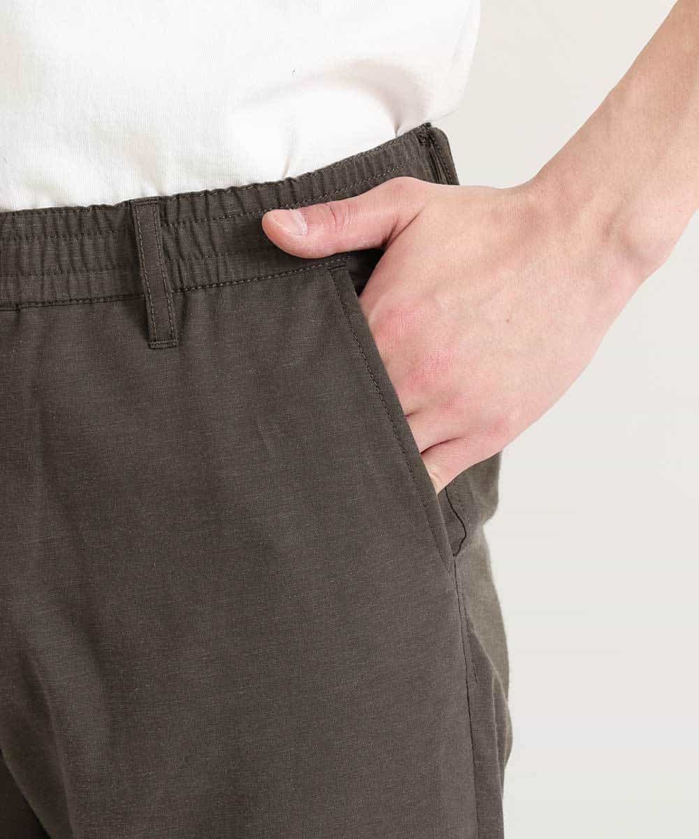 MKLGO12090 MK MICHEL KLEIN HOMME(MKミッシェルクランオム) 【麻混 / 清涼感 / リラックス】ウエストシャーリングクロップドパンツ  カーキ(36)