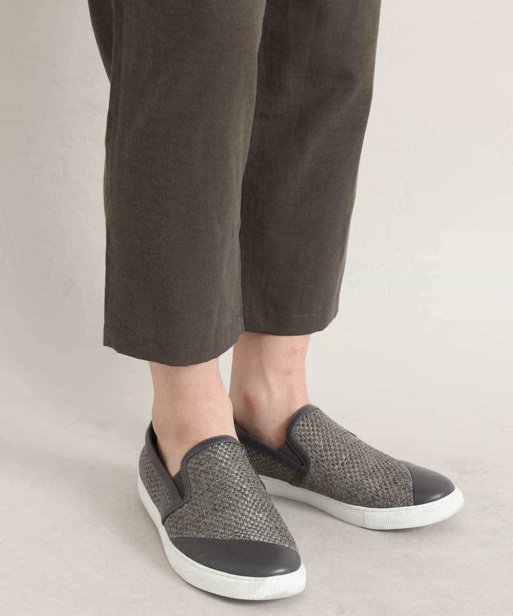 MKLGO12090 MK MICHEL KLEIN HOMME(MKミッシェルクランオム) 【麻混 / 清涼感 / リラックス】ウエストシャーリングクロップドパンツ  カーキ(36)