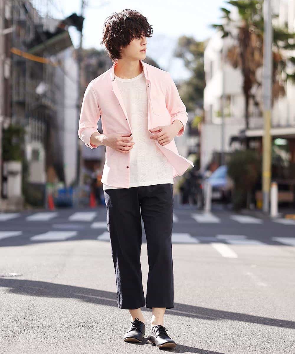 MKLGO12090 MK MICHEL KLEIN HOMME(MKミッシェルクランオム) 【麻混 / 清涼感 / リラックス】ウエストシャーリングクロップドパンツ  ネイビー(57)