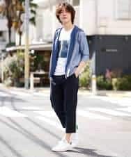 MKLGO12090 MK MICHEL KLEIN HOMME(MKミッシェルクランオム) 【麻混 / 清涼感 / リラックス】ウエストシャーリングクロップドパンツ  ネイビー(57)