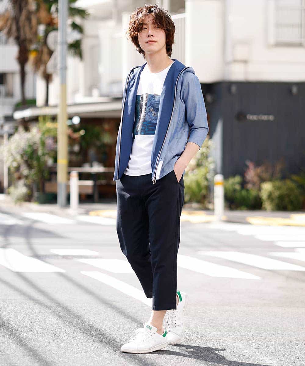 MKLGO12090 MK MICHEL KLEIN HOMME(MKミッシェルクランオム) 【麻混 / 清涼感 / リラックス】ウエストシャーリングクロップドパンツ  ネイビー(57)