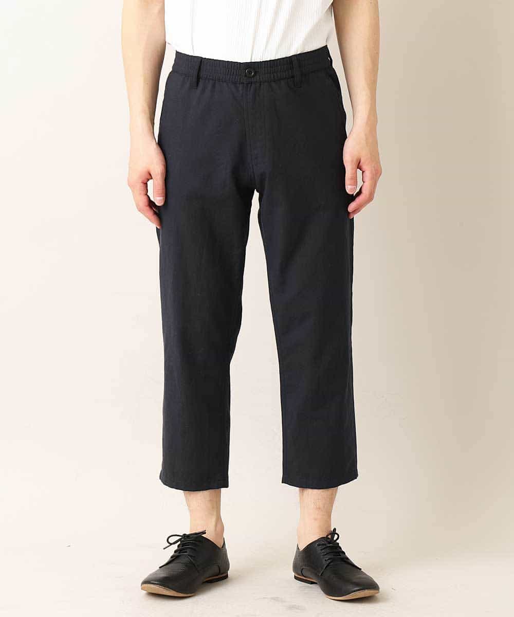 MKLGO12090 MK MICHEL KLEIN HOMME(MKミッシェルクランオム) 【麻混 / 清涼感 / リラックス】ウエストシャーリングクロップドパンツ  ネイビー(57)