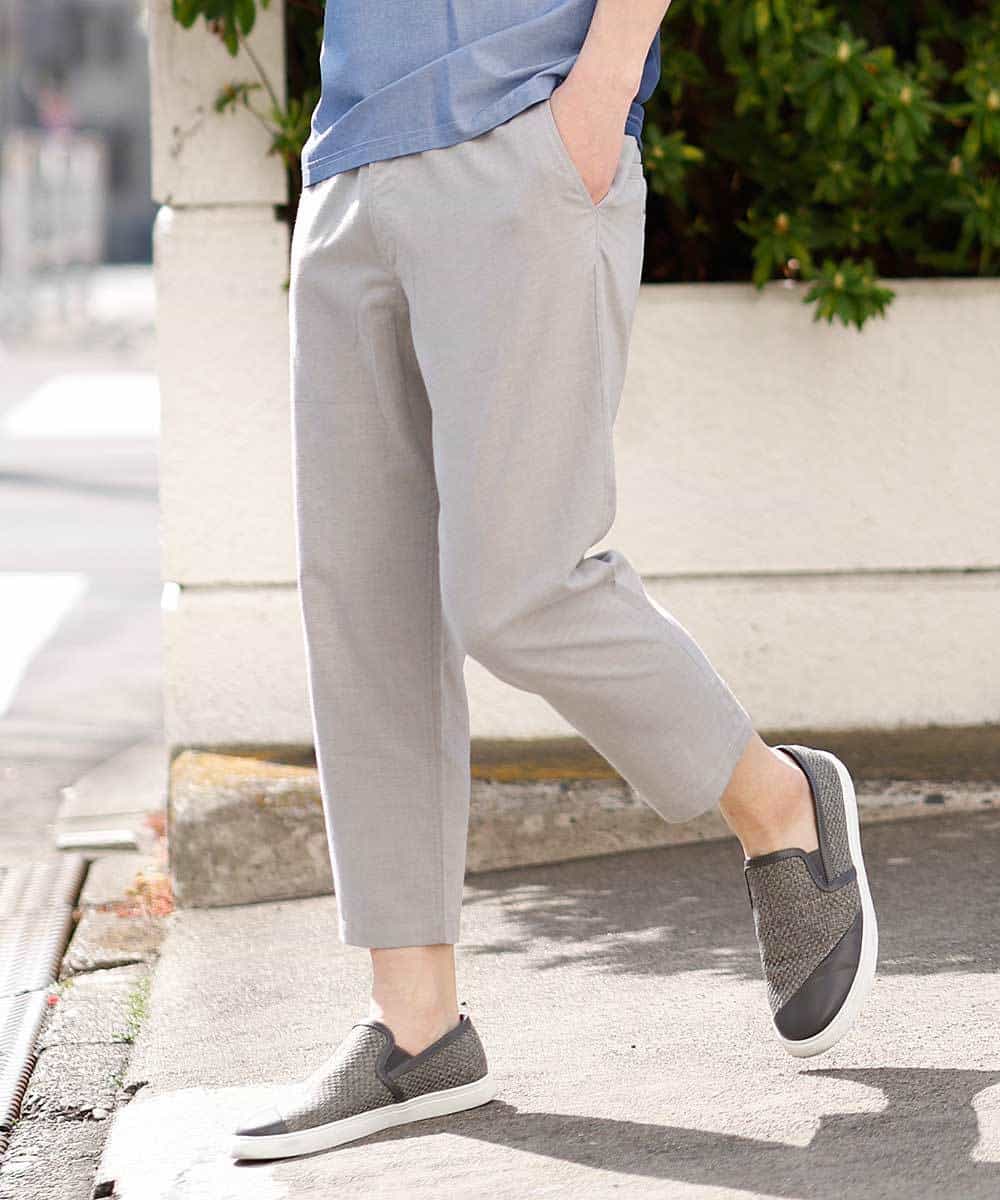 MKLGO12090 MK MICHEL KLEIN HOMME(MKミッシェルクランオム) 【麻混 / 清涼感 / リラックス】ウエストシャーリングクロップドパンツ  ライトグレー(91)