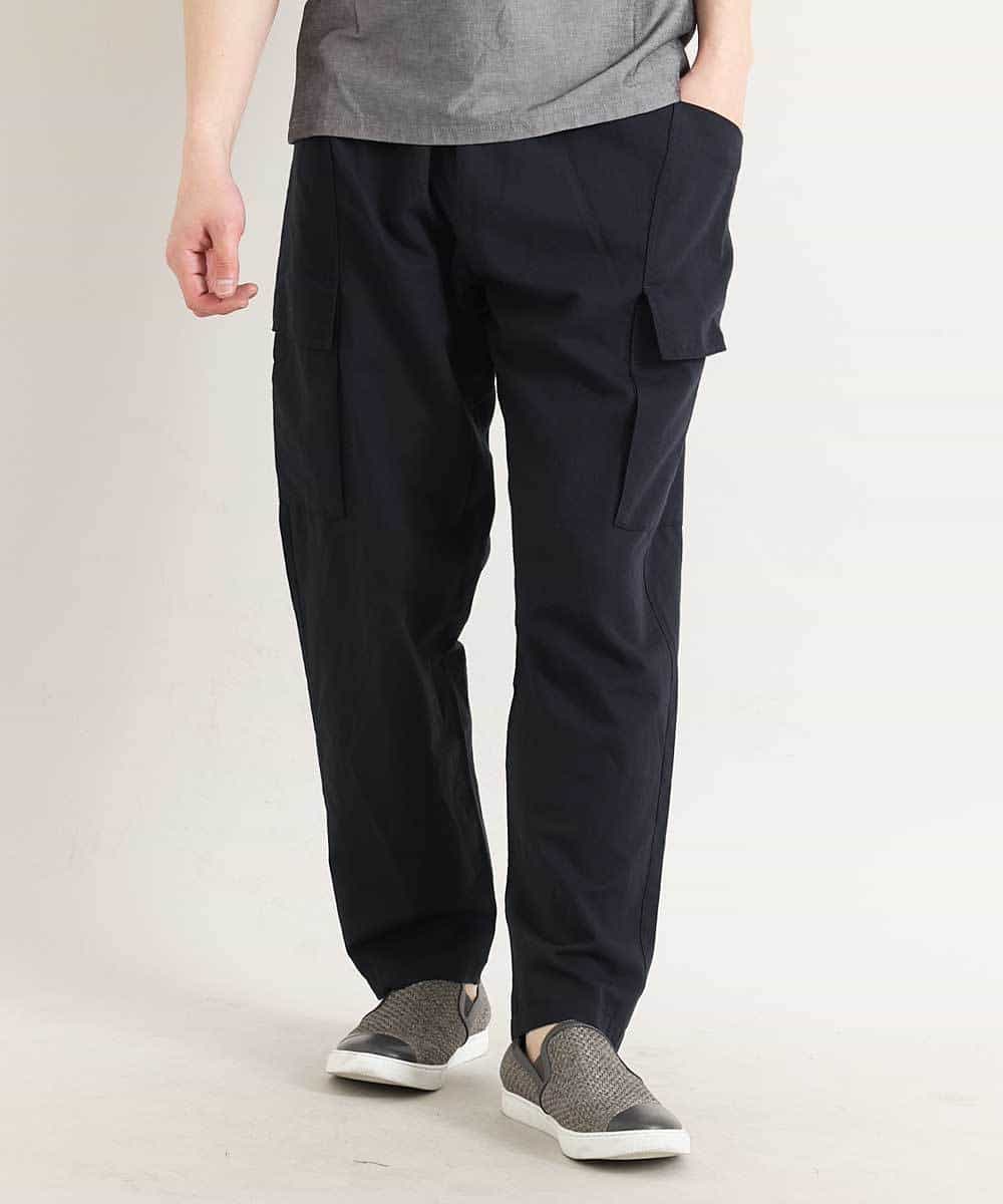 MKLGO70090 MK MICHEL KLEIN HOMME(MKミッシェルクランオム) 【麻混 / 清涼感 / リラックス】ユニセックスWポケットカーゴパンツ  ネイビー(57)