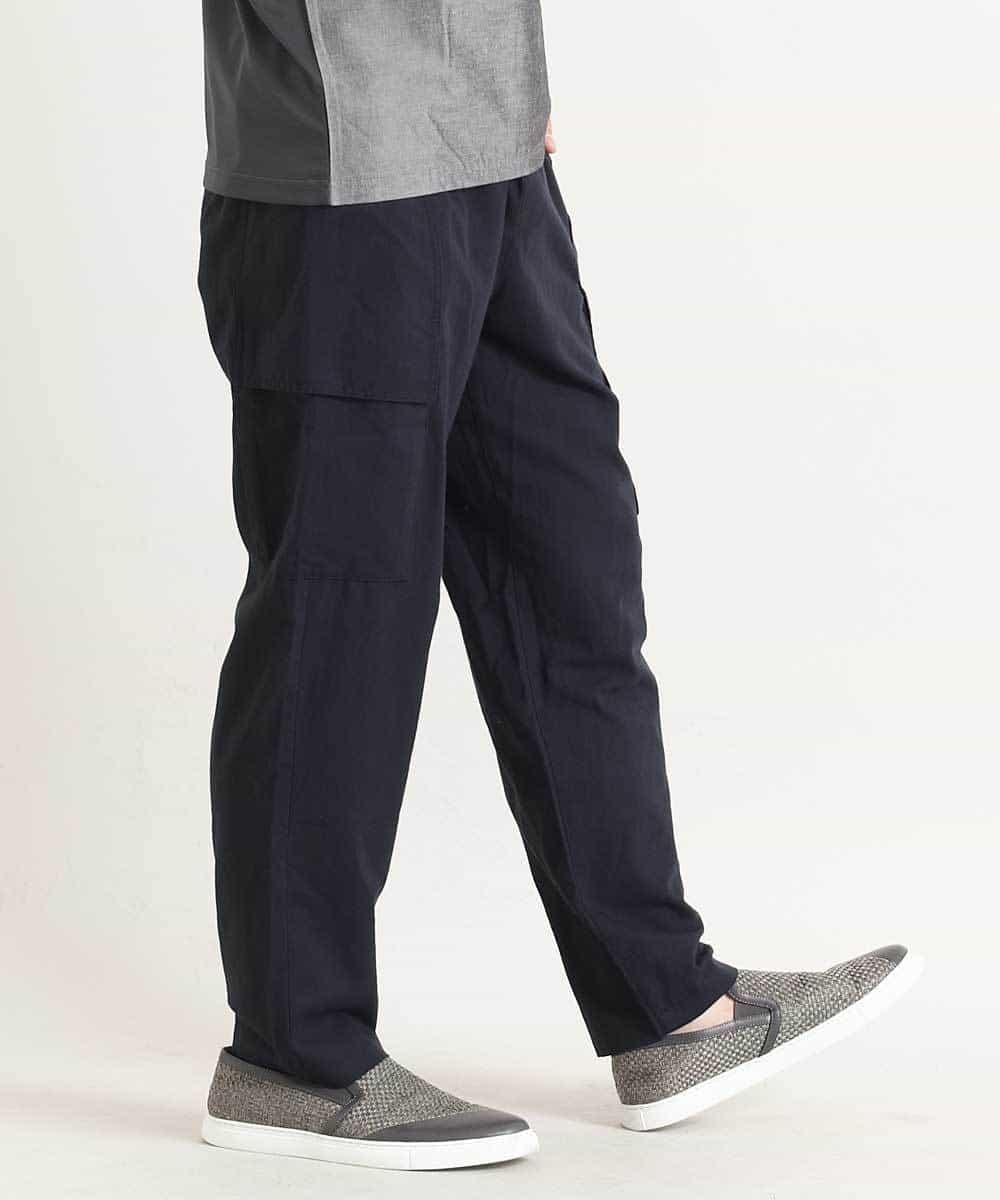 MKLGO70090 MK MICHEL KLEIN HOMME(MKミッシェルクランオム) 【麻混 / 清涼感 / リラックス】ユニセックスWポケットカーゴパンツ  ネイビー(57)