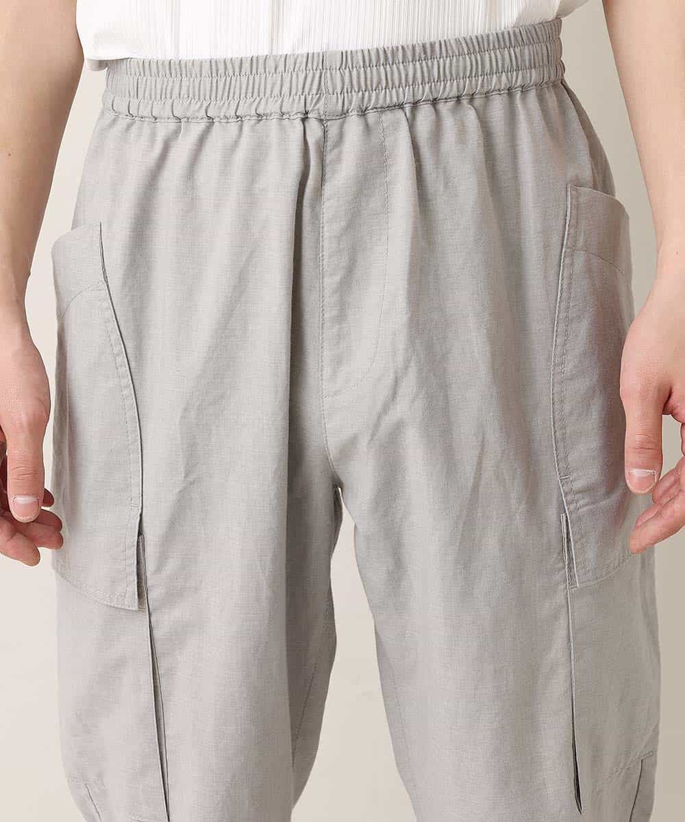 MKLGO70090 MK MICHEL KLEIN HOMME(MKミッシェルクランオム) 【麻混 / 清涼感 / リラックス】ユニセックスWポケットカーゴパンツ  ライトグレー(91)